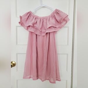 Pink Ruffled Off-Shoulder Kids Dress